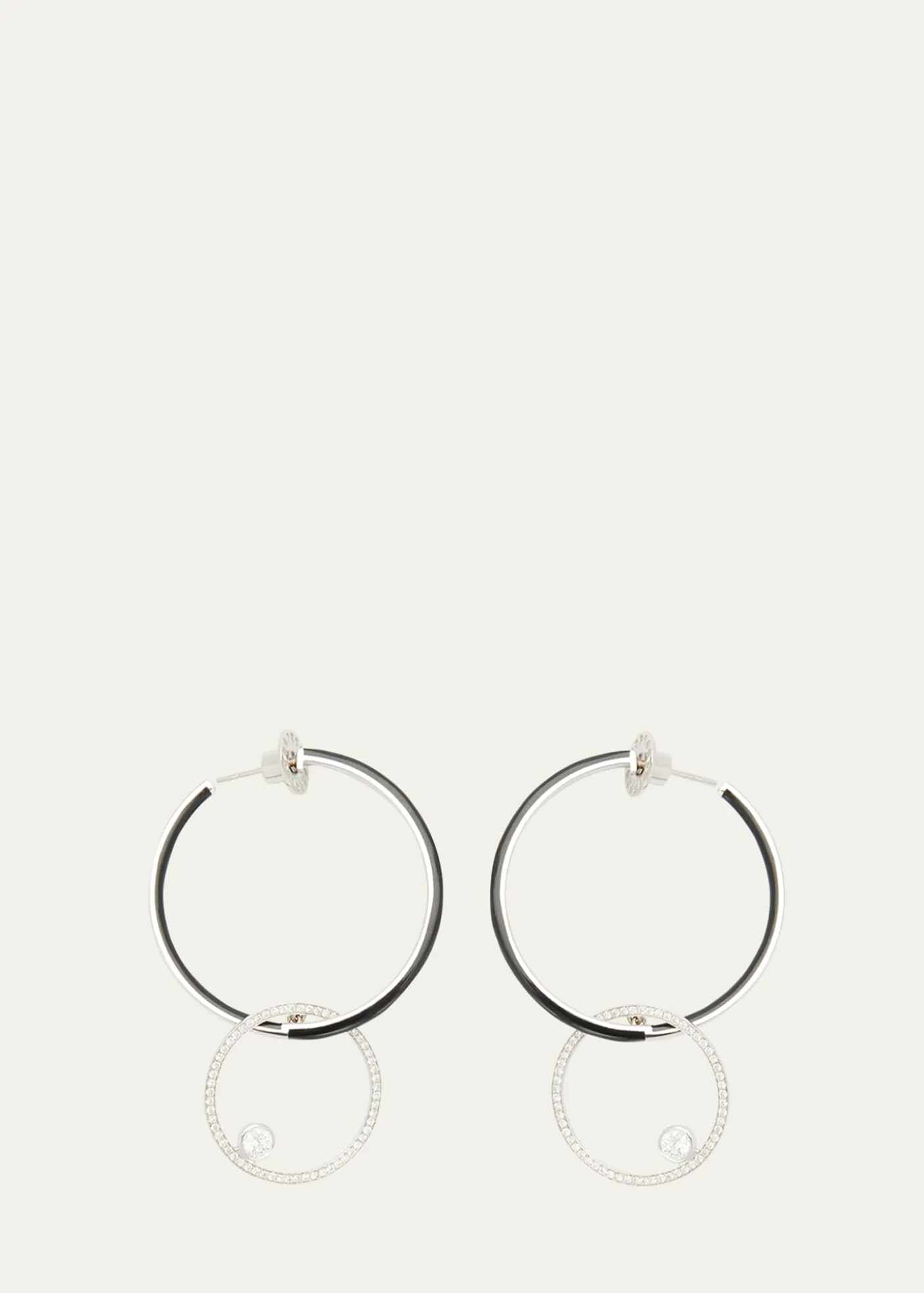 Nikos KoulisOui Black Enamel Hoop Earrings with Pave Ring and Round Diamonds