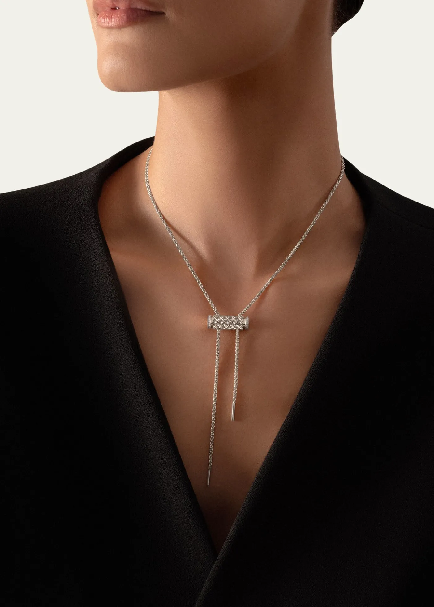 Nouvel Heritage18K Full Pave Latch Pendant on MM Chain Necklace