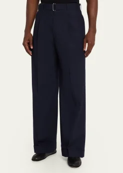Officine GeneraleMen's Evan Poplin Belted Wide-Leg Pants