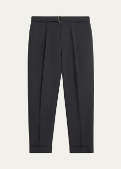 Officine GeneraleMen's Hugo Wool Self-Belt Pleated Pants