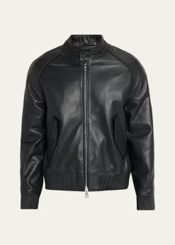Officine GeneraleMen's Leather Band-Collar Biker Jacket