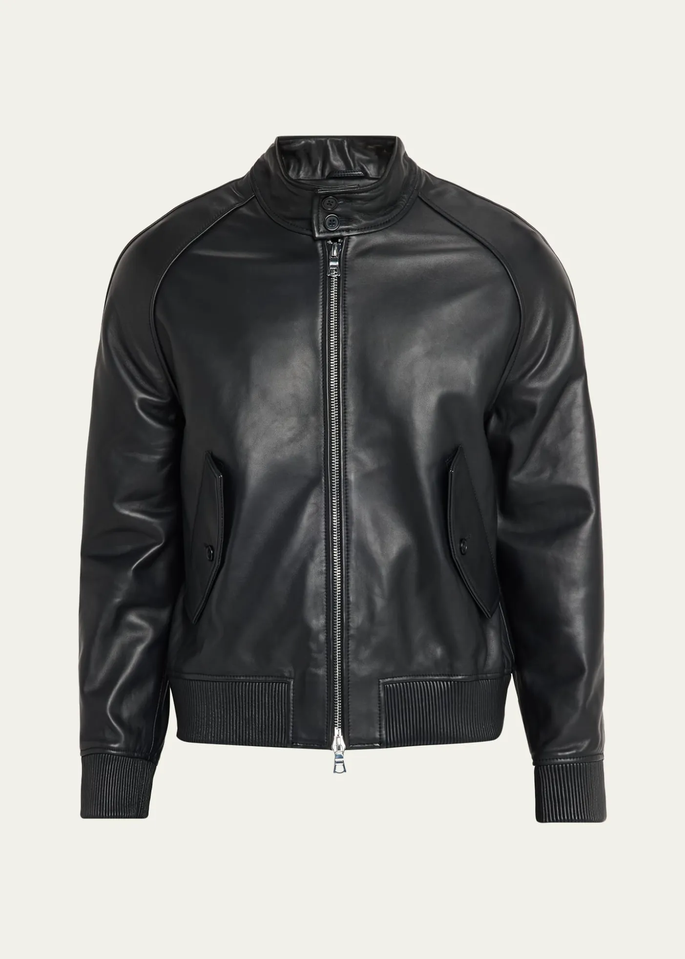 Officine GeneraleMen's Leather Band-Collar Biker Jacket