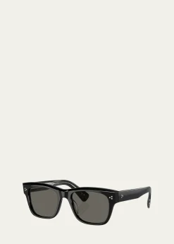 Oliver PeoplesMen's Birell Sun Acetate Rectangle Sunglasses