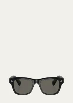 Oliver PeoplesMen's Birell Sun Acetate Rectangle Sunglasses