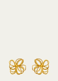 Oscar de la RentaWire Flower Stud Earrings, Gold