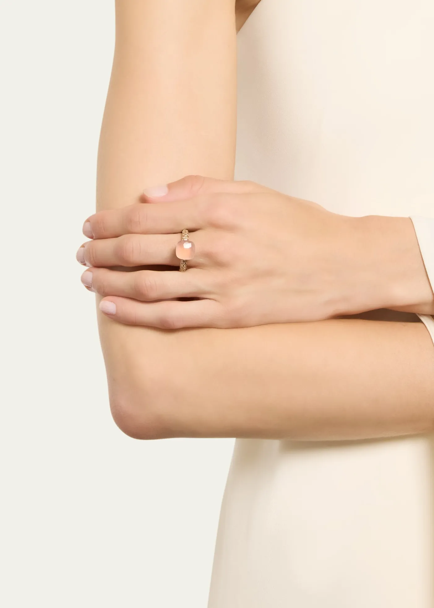 Pomellato18K Gold Nudo Classic Rose Quartz Diamond Ring