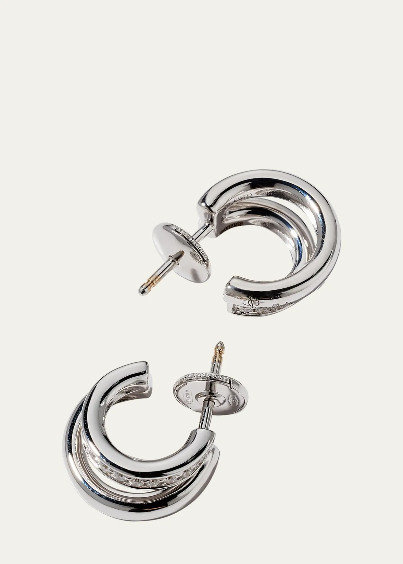 Pomellato18K White Gold Together Diamond Double Hoop Earrings