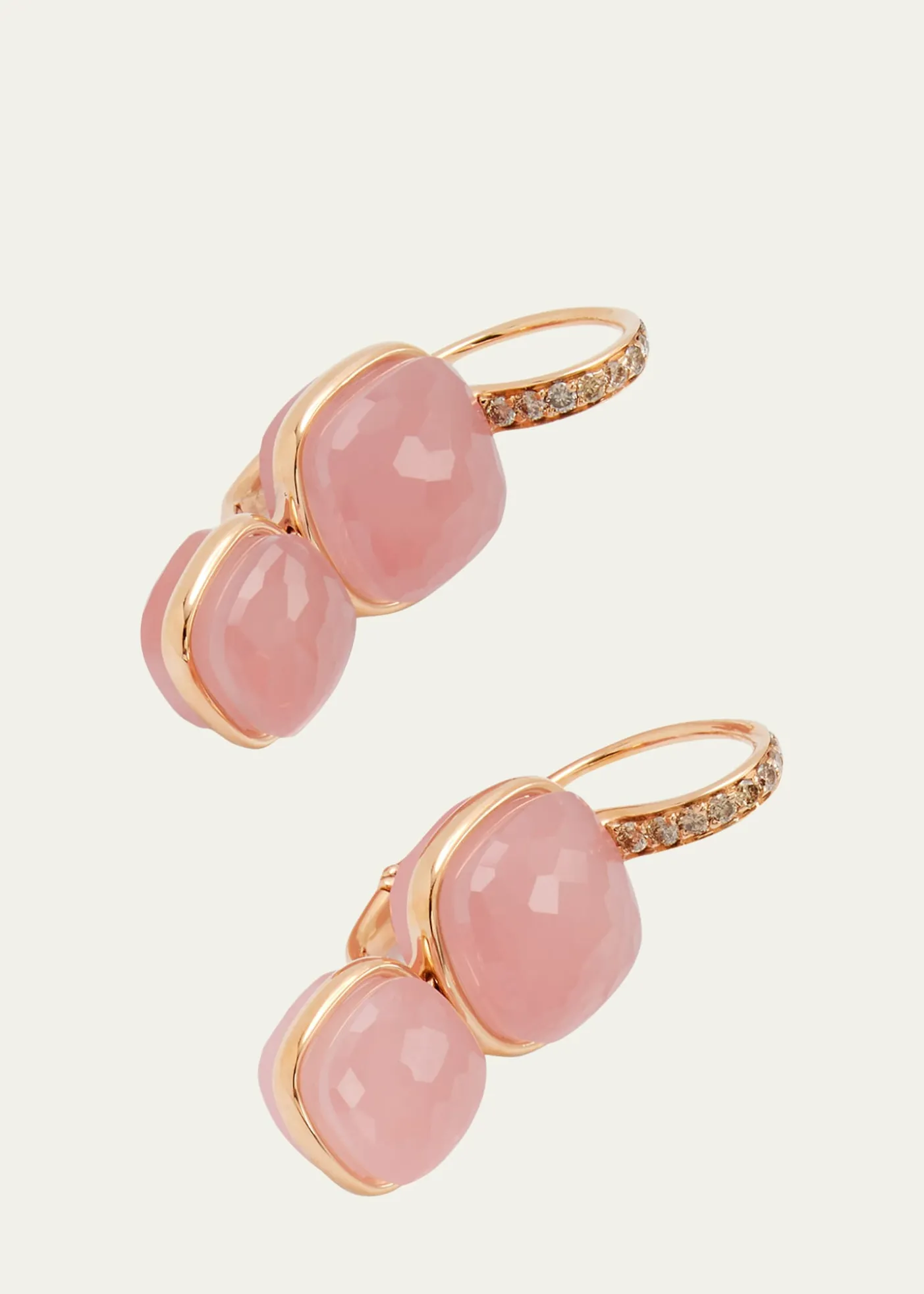 PomellatoNudo 18K Rose Gold Rose Quartz Brown Diamond Pendant Earring