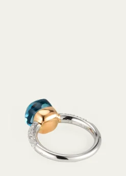 PomellatoNudo Petite 18K Gold Ring with London Blue Topaz and Diamonds