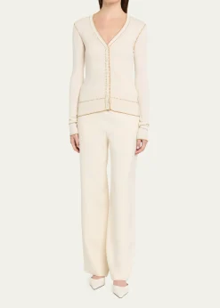 Prabal GurungBlanket Stitched Silk-Cashmere Rib V-Neck Cardigan