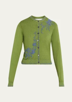 Prabal GurungEmbroidered Silk-Cashmere Crewneck Cardigan