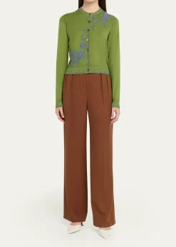 Prabal GurungEmbroidered Silk-Cashmere Crewneck Cardigan