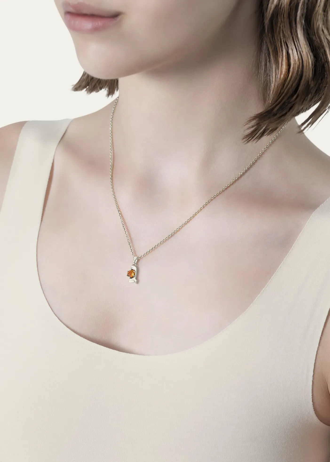 Procaccia Jewelry18K Gold Hebrew GIMEL Mandarin Garnet Initial Necklace, 18"L
