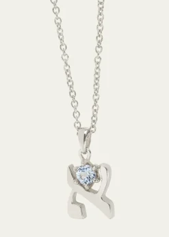 Procaccia Jewelry18K Gold Hebrew ALEF Aquamarine Initial Necklace, 18