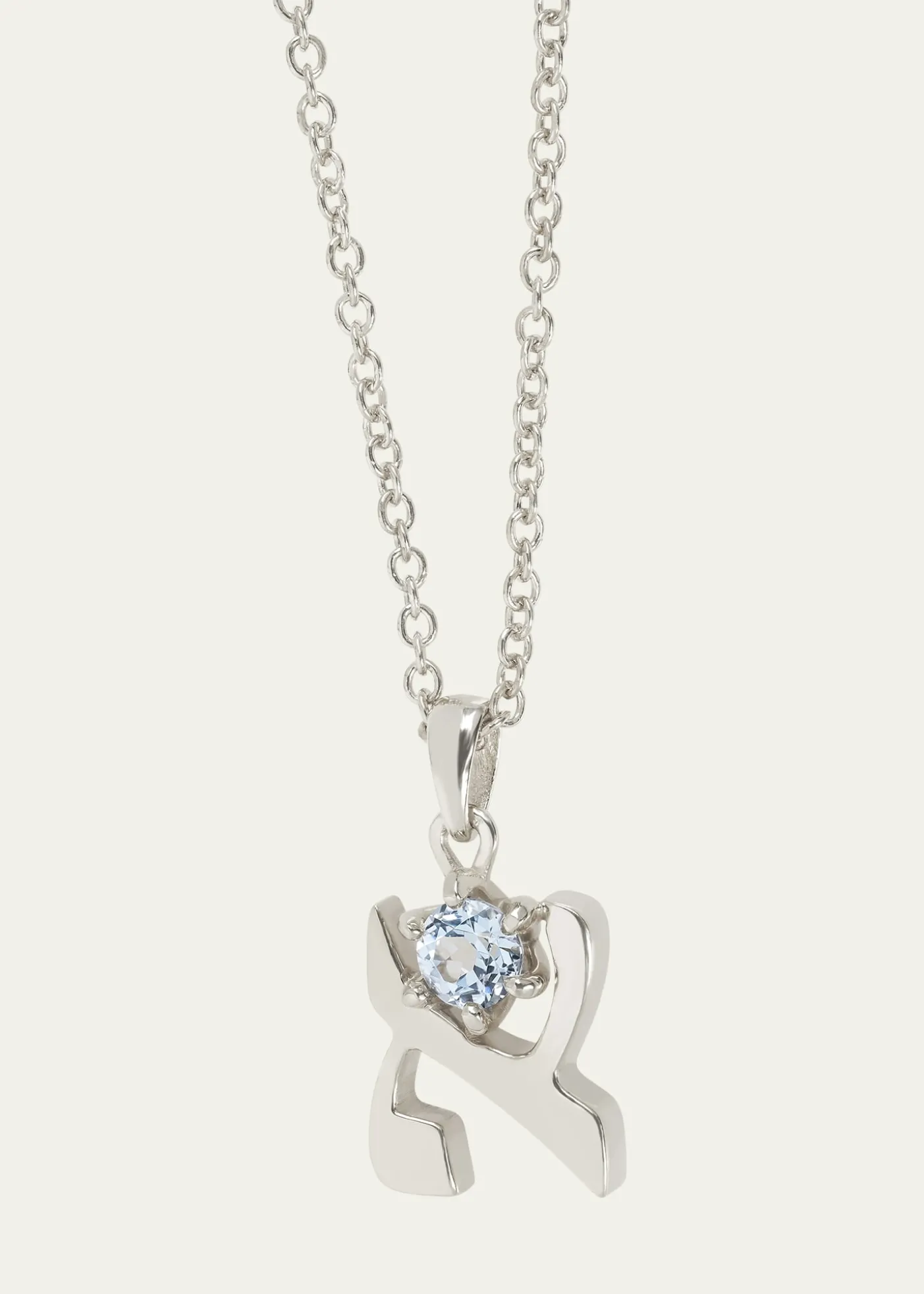 Procaccia Jewelry18K Gold Hebrew ALEF Aquamarine Initial Necklace, 18"L
