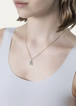 Procaccia Jewelry18K Gold Hebrew ALEF Aquamarine Initial Necklace, 18