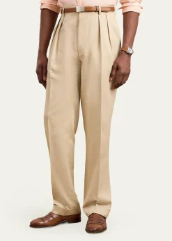 Ralph Lauren Purple LabelMen's Silk Gabardine Pleated Straight-Leg Trousers