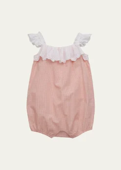 Ralph LaurenGirl's Eyelet Cotton Madras Bubble Shortall, Size 3M-24M
