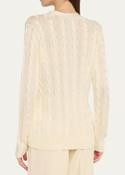 Ralph Lauren CollectionHigh Shine Cable-Knit Cashmere Cardigan Sweater, Cream
