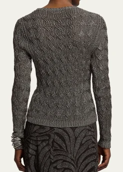 Ralph Lauren CollectionMetallic Cable-Knit Crewneck Sweater