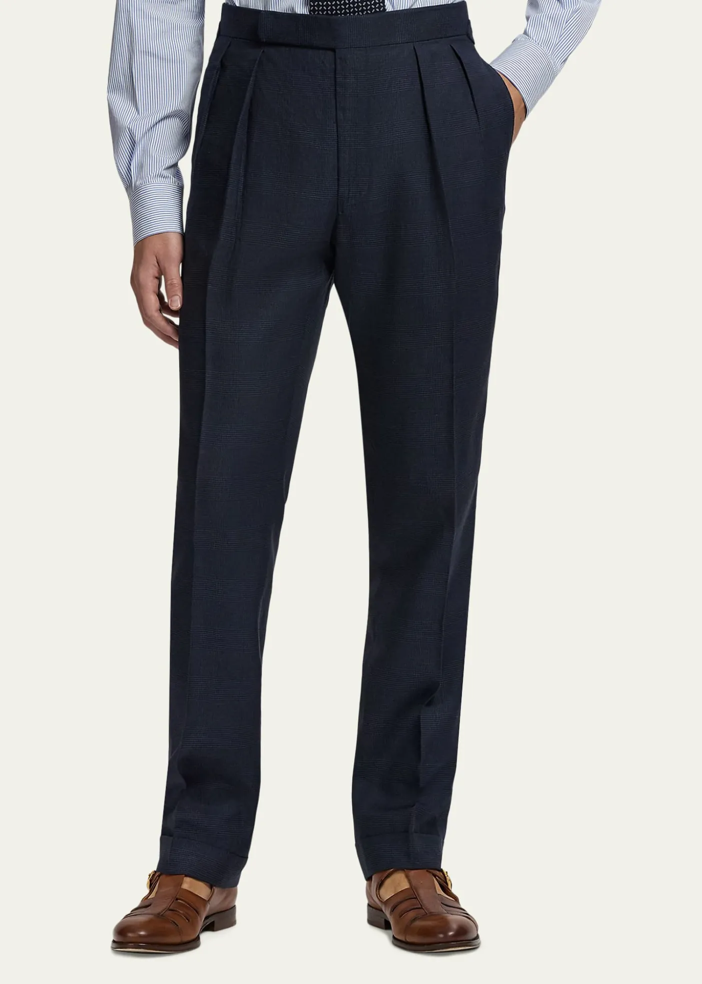 Ralph Lauren Purple LabelMen's Cashmere and Silk Glen Plaid Pleated Trousers