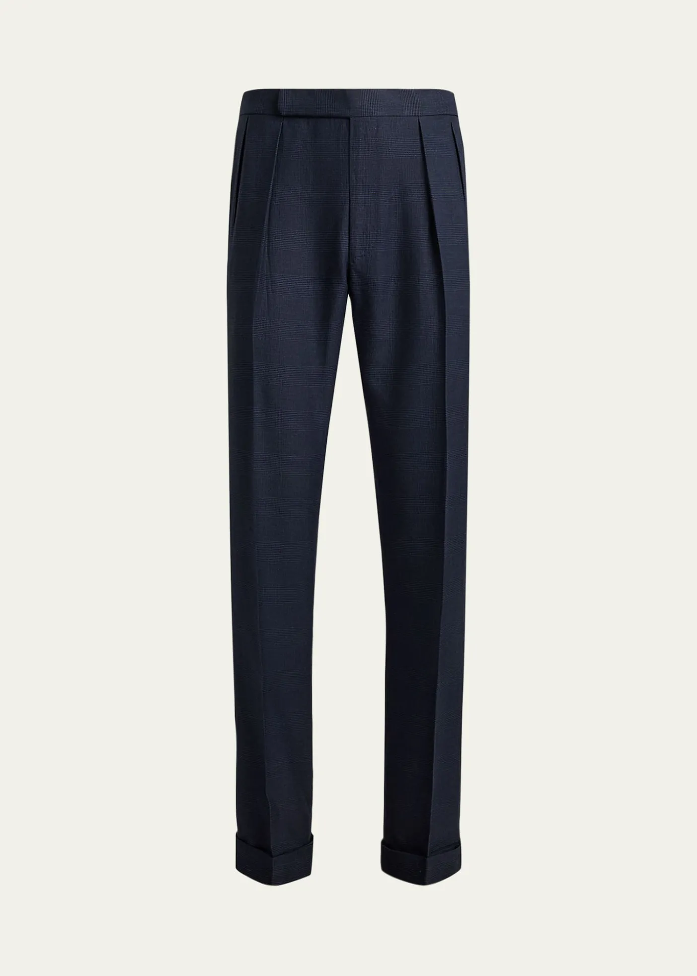 Ralph Lauren Purple LabelMen's Cashmere and Silk Glen Plaid Pleated Trousers