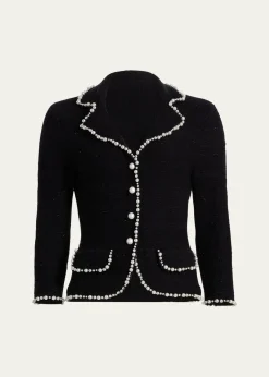 Rickie Freeman for Teri JonBead-Trim Metallic Tweed Blazer