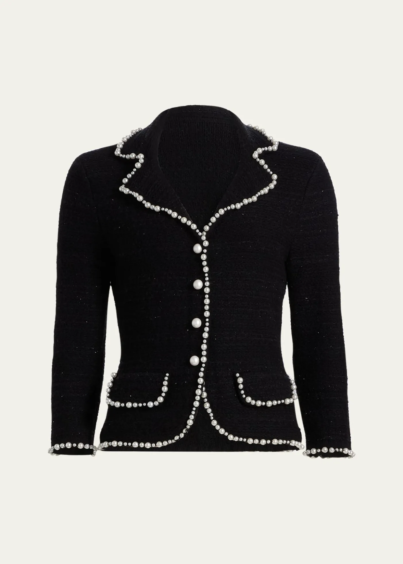 Rickie Freeman for Teri JonBead-Trim Metallic Tweed Blazer