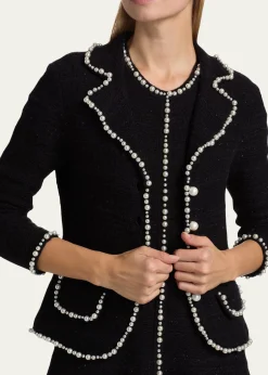 Rickie Freeman for Teri JonBead-Trim Metallic Tweed Blazer