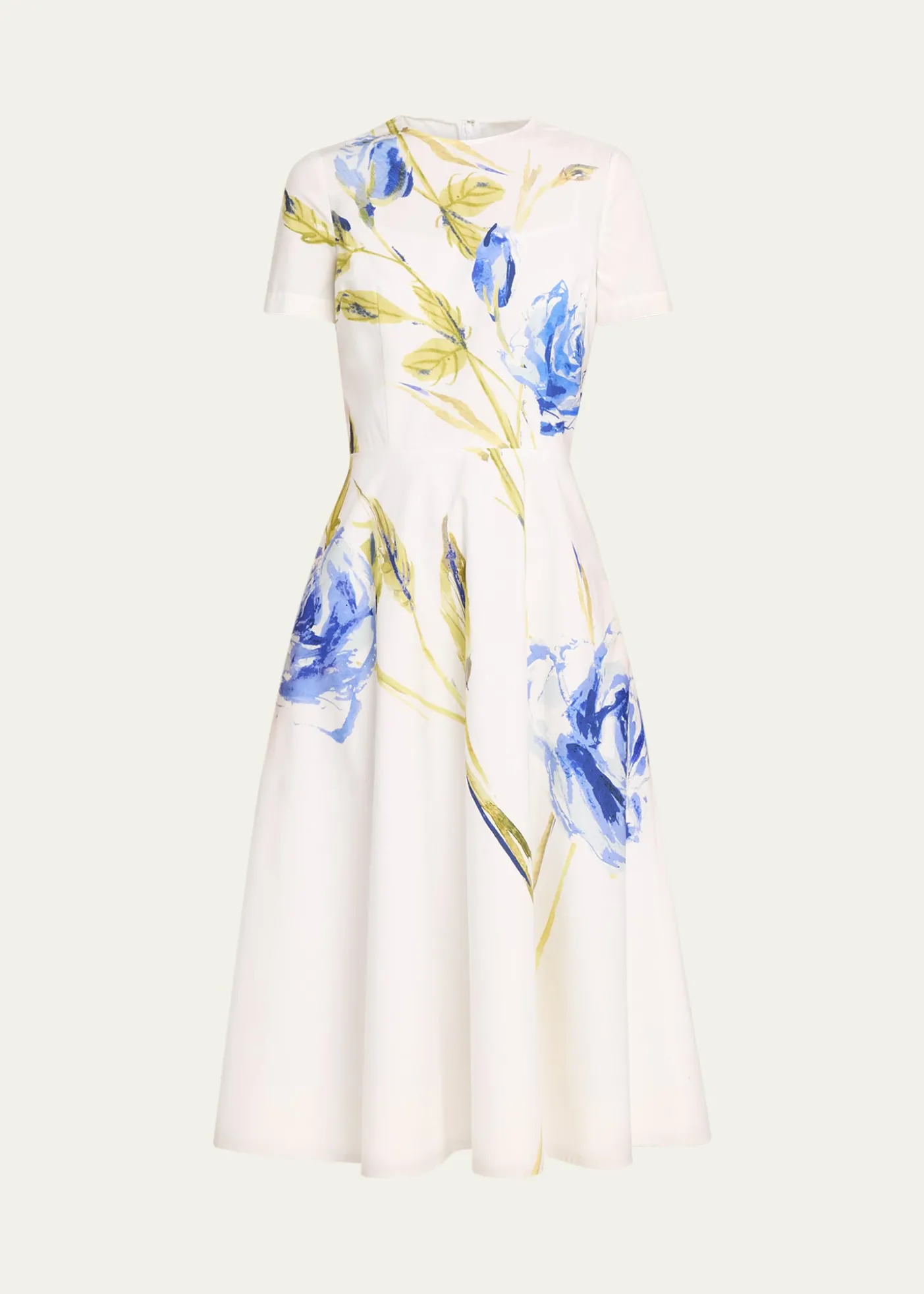 Rickie Freeman for Teri JonCotton Floral Print Short-Sleeve Midi Dress