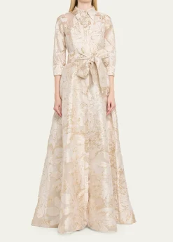 Rickie Freeman for Teri JonMetallic Jacquard Midi Shirtdress