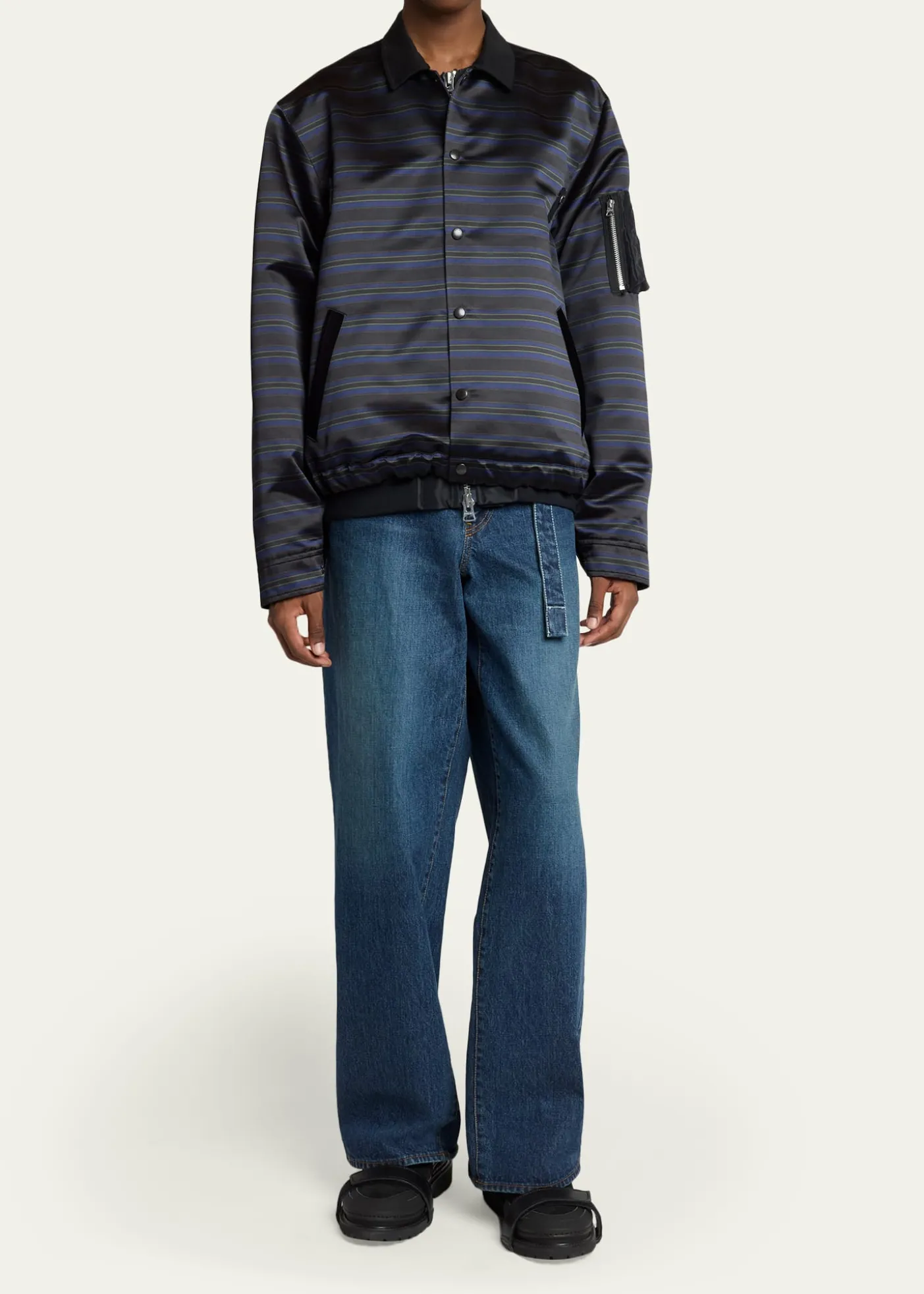 SACAIMen's Multi-Stripe Satin Blouson Jacket