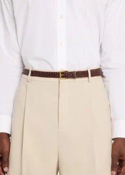 Saint LaurentMen's Braided Leather Roller-Buckle Belt
