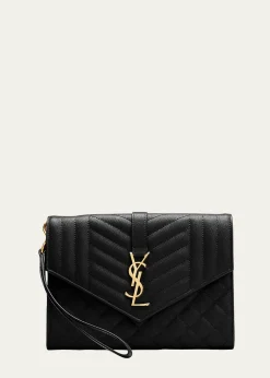 Saint LaurentEnvelope Flap YSL Clutch Bag in Grained Leather
