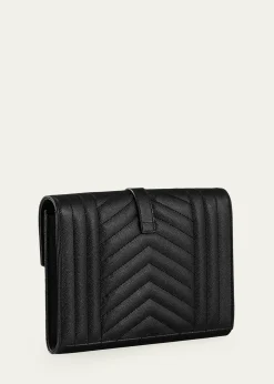 Saint LaurentEnvelope Flap YSL Clutch Bag in Grained Leather
