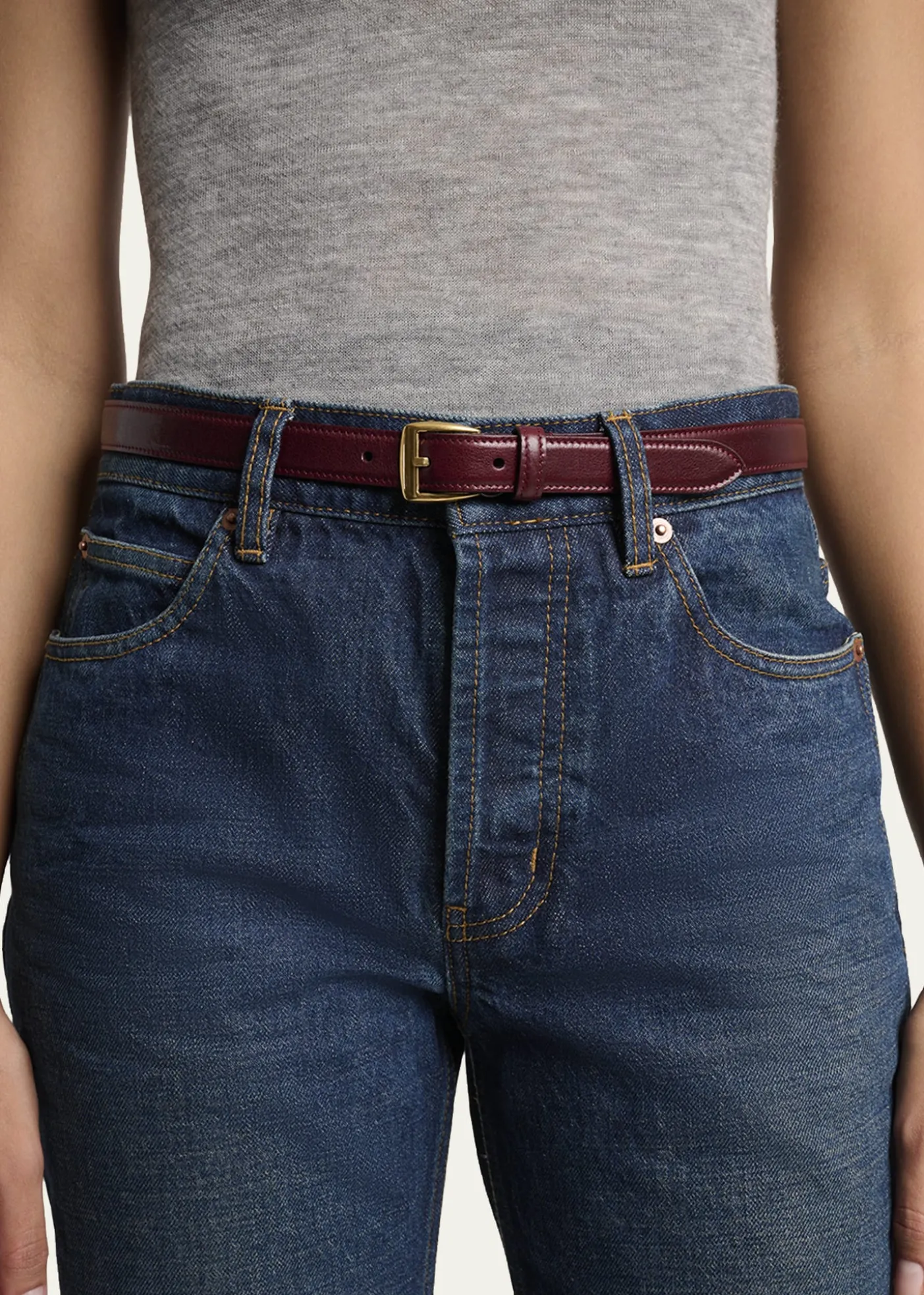 Saint LaurentGrained Leather Trapezoid Belt