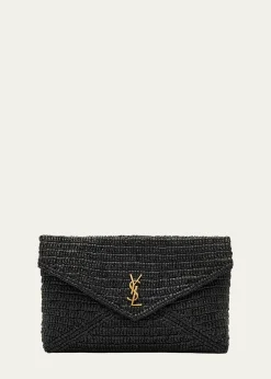 Saint LaurentLarge Envelope Flap YSL Clutch Bag in Raffia
