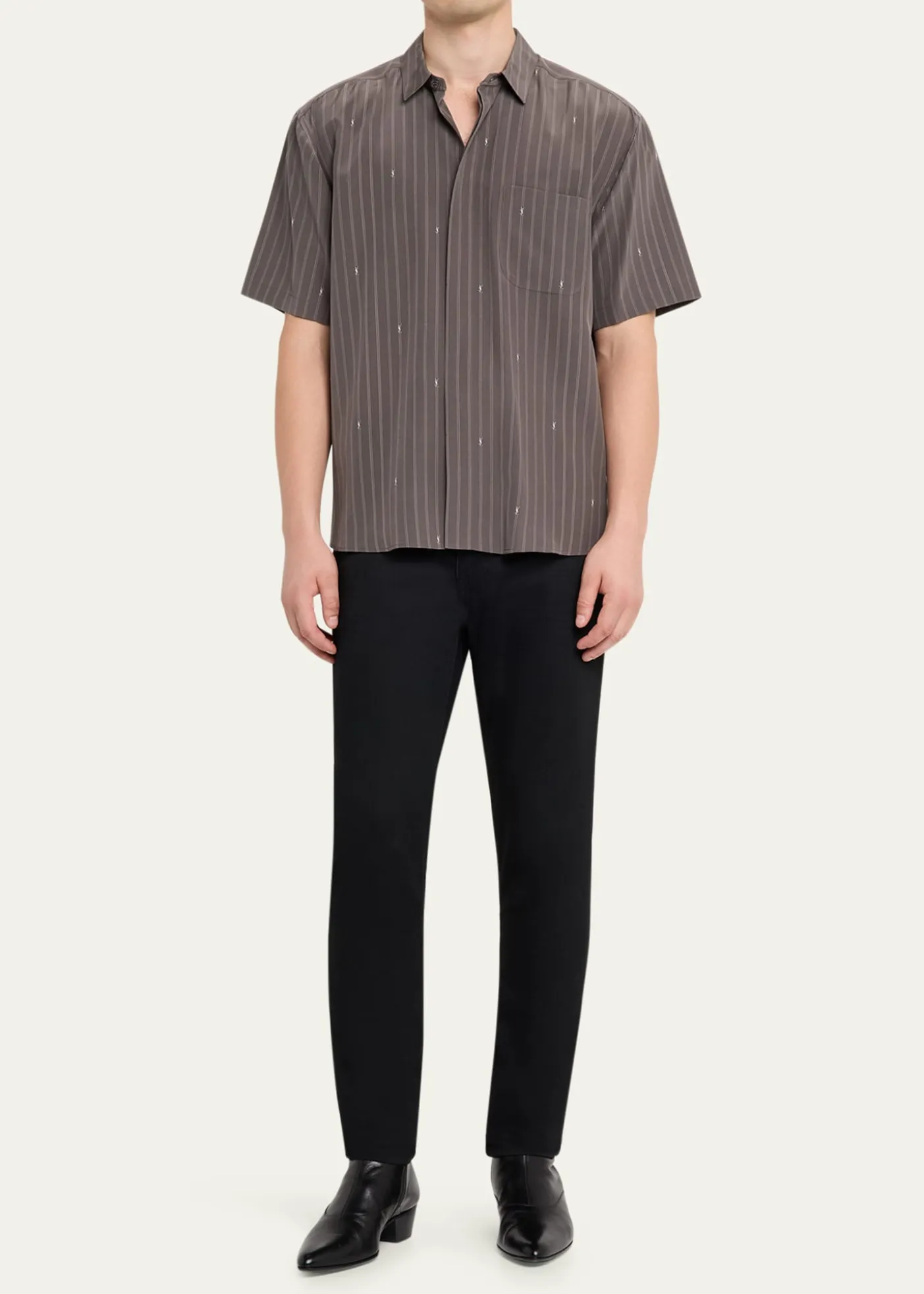 Saint LaurentMen's Cassandre Short-Sleeved Button-Front Shirt