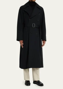 Saint LaurentMen's Grain de Poudre Belted Trench Coat