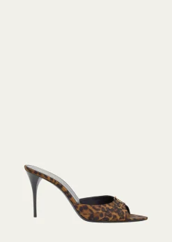 Saint Laurent90mm Leopard Grosgrain Mule Pumps