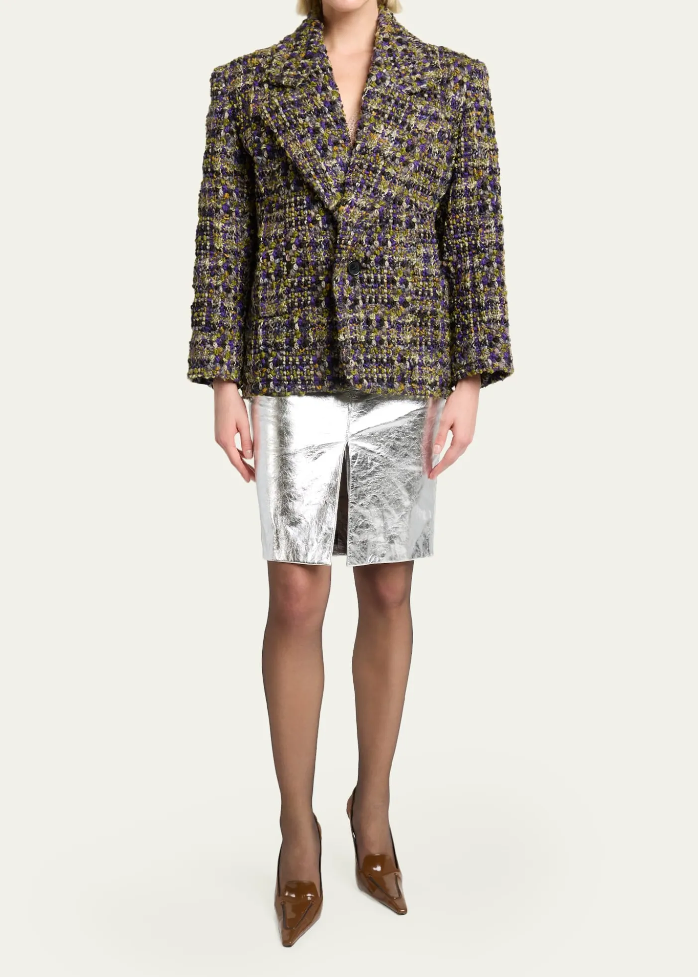 Saint LaurentTweed Single-Breasted Jacket