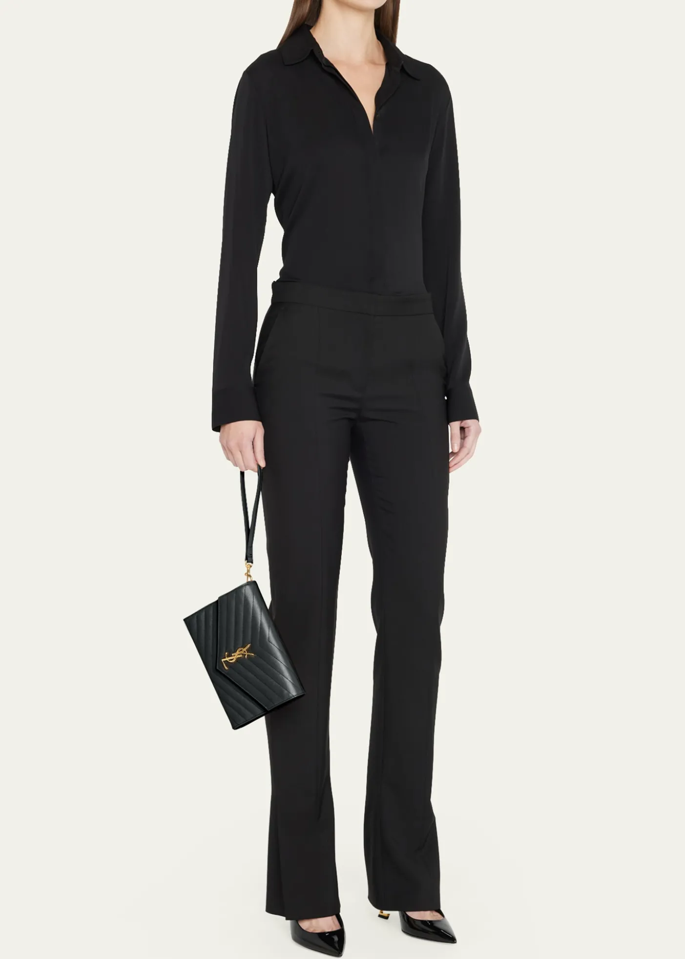 Saint LaurentYSL Monogram Flap Clutch Bag in Grained Leather