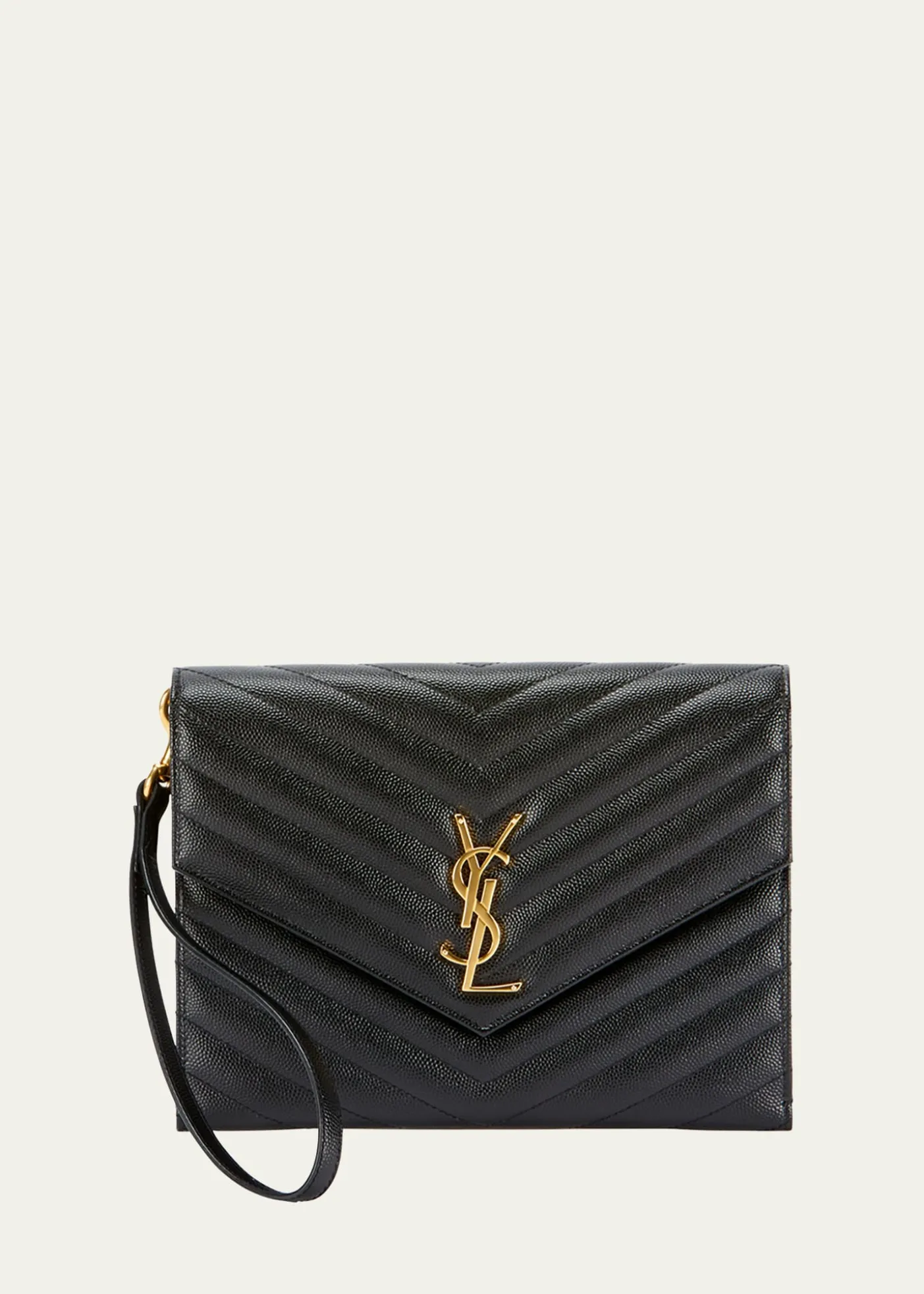 Saint LaurentYSL Monogram Flap Clutch Bag in Grained Leather