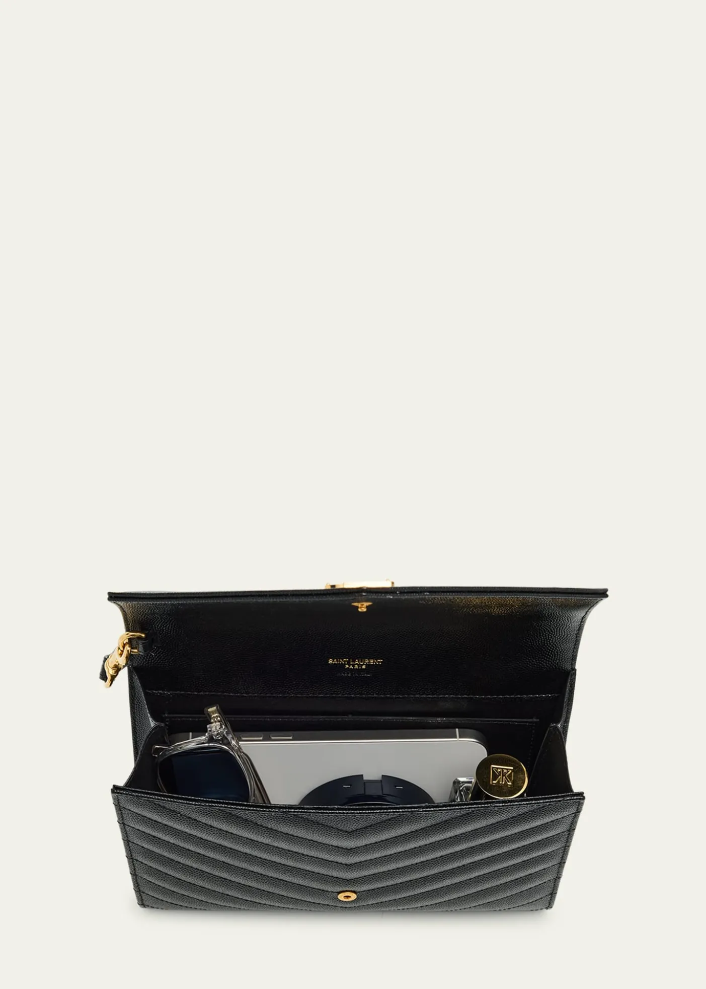Saint LaurentYSL Monogram Flap Clutch Bag in Grained Leather