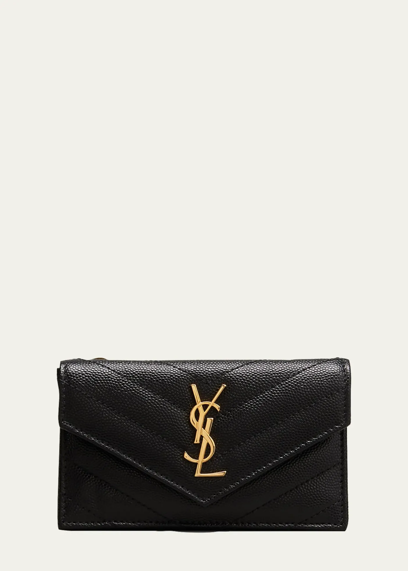 Saint LaurentYSL Monogram Flap Card Case in Grained Leather