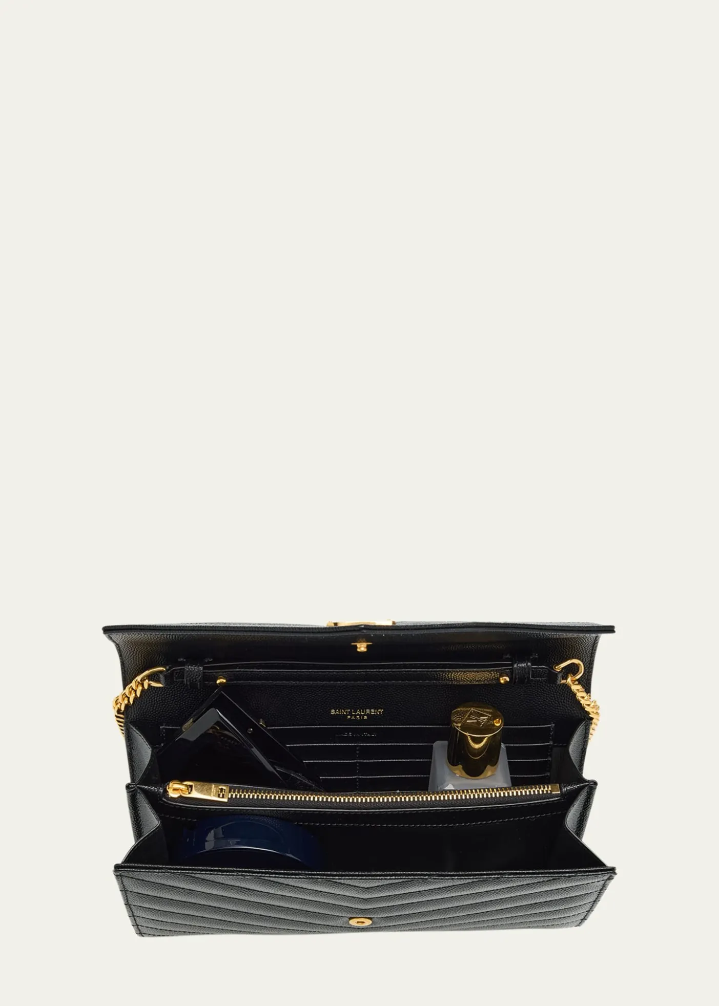 Saint LaurentYSL Monogram Large Wallet on Chain in Grained Leather