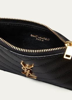 Saint LaurentYSL Monogram Small Ziptop Card Case in Grained Leather
