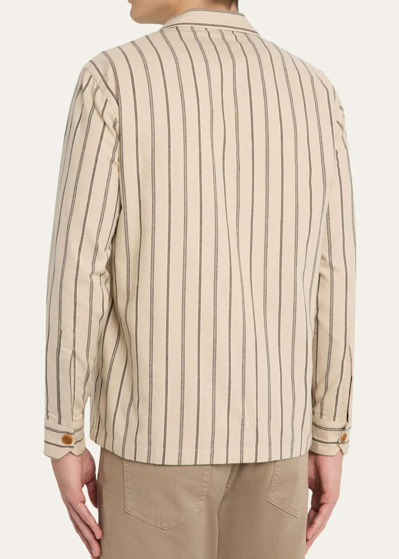 Salvatore PiccoloMen's Cotton Multi-Stripe Dual-Pocket Overshirt