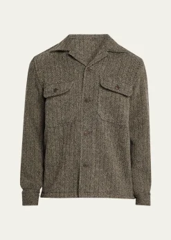 Salvatore PiccoloMen's Herringbone Wool Dual-Pocket Overshirt