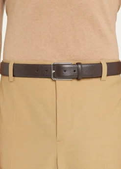 SantoniMen's Rectangle Buckle Grained Leather Belt